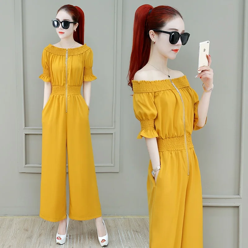 ใหม่ Chic Jumpsuit ซิปฤดูร้อนหญิงชุดราตรีเกาหลี Overalls ยืดหยุ่นเอว Elegant Jumpsuits สำหรับผู้หญิง 2019 DD2152