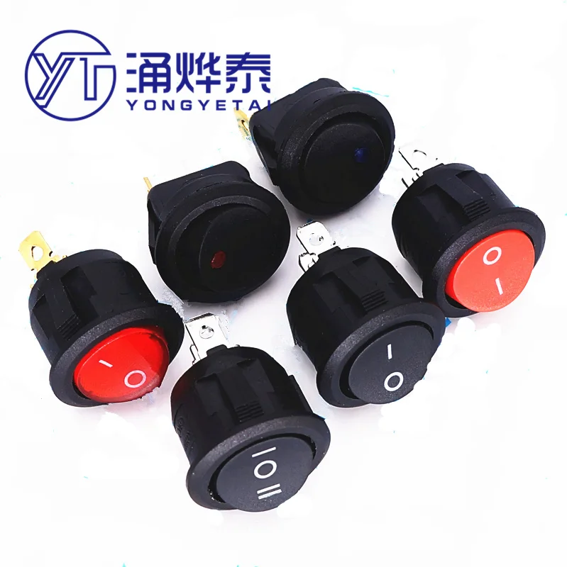 YYT 10PCS Rocker switch Round shape 20MM with light 3Pin 2Pin 2nd gear 3rd gear red KCD1-105