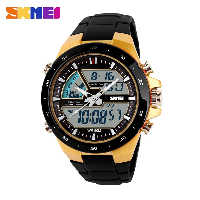 2014 Marca Casual Masculina esportiva Relógio 2 Fuso horário digital Quartz Relógio Moda Relógios de Pulso Elegantes LED Mergulho Relógios Militares