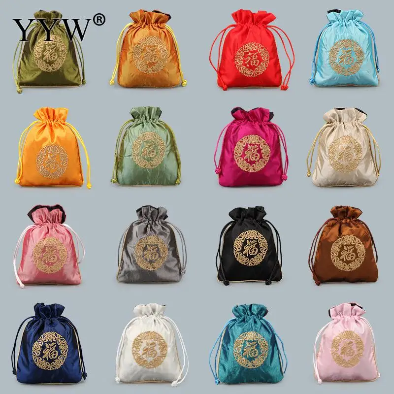 

Satin Drawstring Bag Chinese Silk Embroidered Brocade Bag Damask Jewelry Product Packing Pounch Christmas Wedding Gift Bag 10pcs