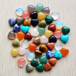 Fashion good quality Assorted natural stone mix heart shape cab cabochons beads for jewelry making 10mm wholesale 50pcs/lot free