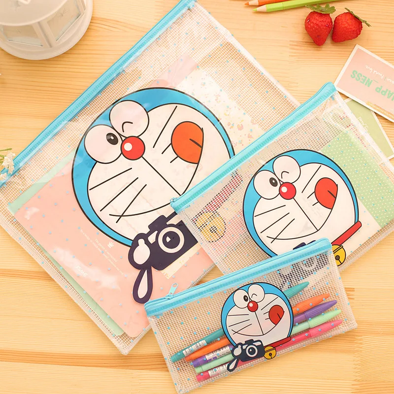 15Pcs/Lot 3 Different Size Transparent PVC File Holder Cute Robot File Bag Storage Box Holder Plastic Cosmetic Bag Student