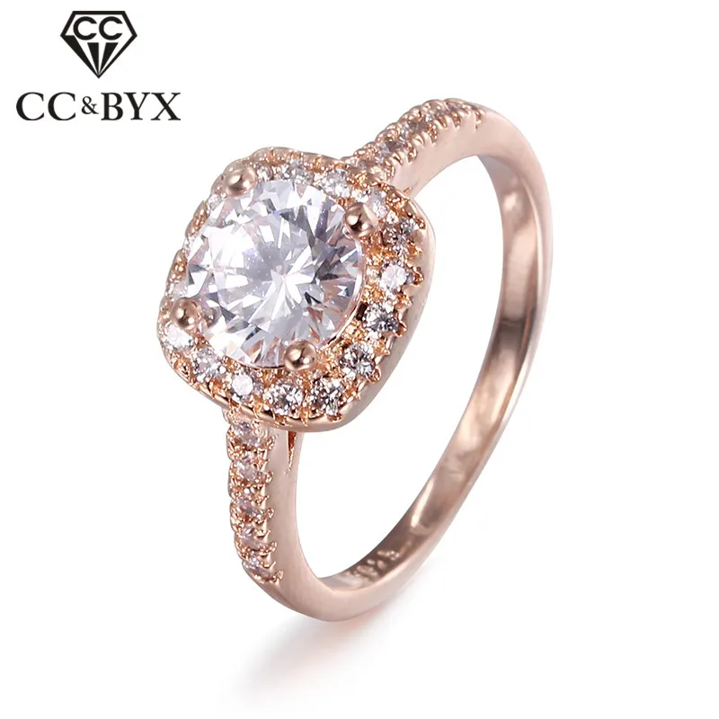 CC Jewelry Fashion Rings For Women Luxury Rose Gold Color Square Stone Party Bridal Wedding Engagement Accessories Bijoux CC627