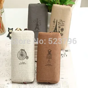 1Pcs Retro En Klassieke Ontwerp Praktische Tool Canvas Parijs Potlood Pen Case Bag Potlood Make Munt Pouch Zipper Bag 4 Patronen