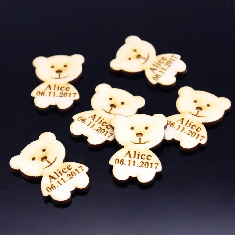 50 Pcs Wooden Bear Baby Shower Chocolate Banner Personalized Name On Bear Favors Wood Tag For Your Baby's Baptism