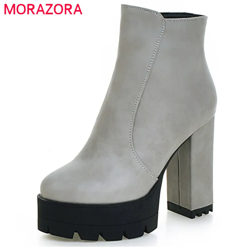 

MORAZORA Platform boots female PU soft leather ankle boots for women high heels shoes woman fashion boots big size 34-42