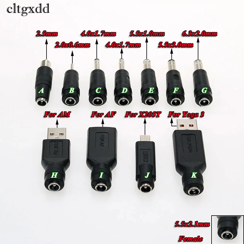 Cltgxdd 1 шт. 5,5*2,1 мм гнездовой разъем к USB 2,0 2,0*0,6 4,0*1,7 5,5*3,0 мм Штекерный разъем питания постоянного тока адаптер для Asus X205T