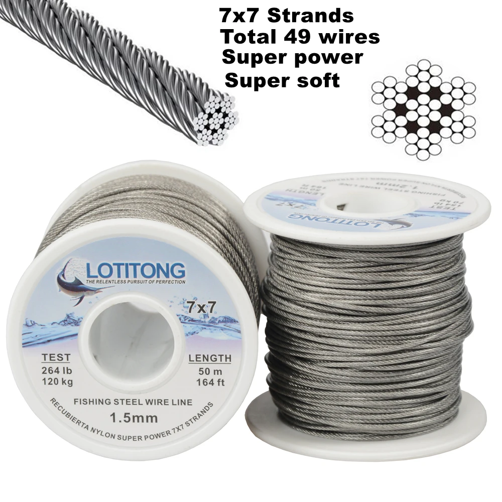 Super Power Fishing Steel Wire Line, 7 Strands, Trace Coating, Leader Coating, Jigging Wire, Lead Fish, 70LB-368LB