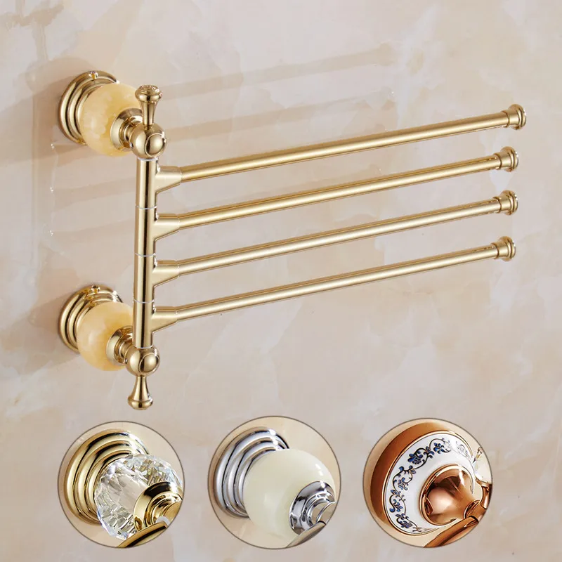 

Bathroom Towel Rack Brass Material rotating hotel towel rack 2-4 bar movable Towel Bars wall mounted Rotating Gold Towel Hanger