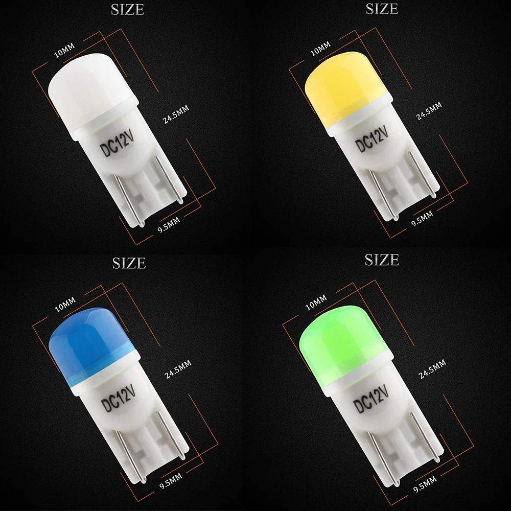 2Pcs W5W 194 T10 2835 3 SMD CERAMIC 12V Led Turn Signal Parking Dome Trunk Door Side Maker Indicator Light White Red Blue Amber