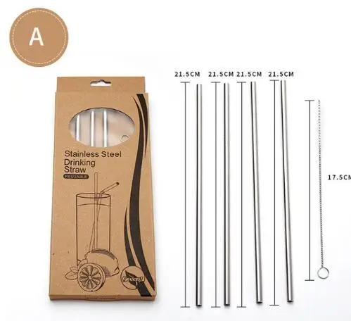 

100sets Reusable Drinking Straw Eco-Friendly Stainless Steel Metal Straight/Bend Straw with Cleaner Brush Bar Accesaries SN470