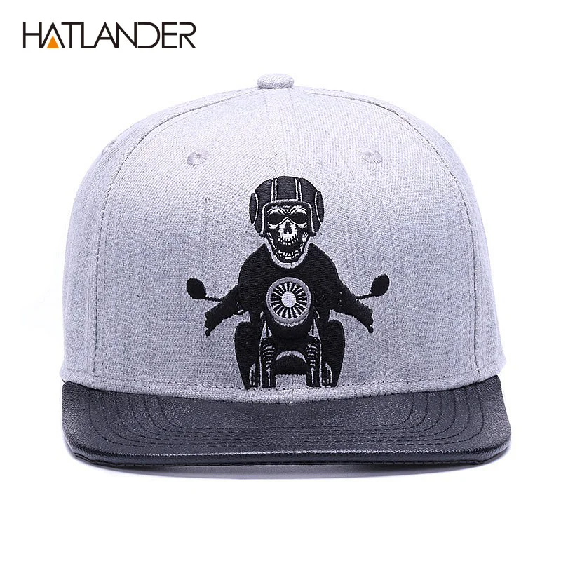 HATLANDER ORIGINAL Skeleton baseball cap adjustable men hats leather patch snapback caps gorras 6 panel bone fitted hip hop cap