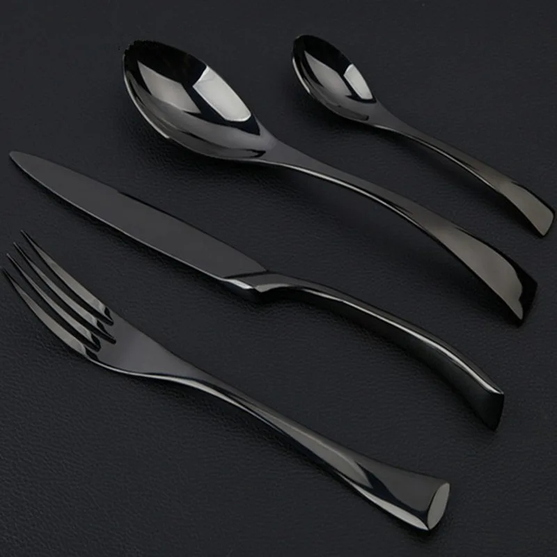 4/16/24 Pcs Classical Black Rose Cutlery Set 18/10 stainless steel Dinnerware Set Service For 6 Drop Shipping