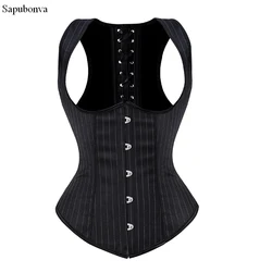 Sapubonva-espartilho underbust preto para mulheres, alças de ombro, colete listrado lingerie, top sexy, traje plus size, Victoriano