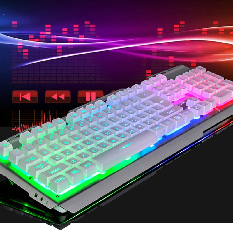 Multiple Color Rainbow LED Backlit Large Size USB Wired Mechanical Feeling Multimedia Gaming Keyboard For  computer laptop