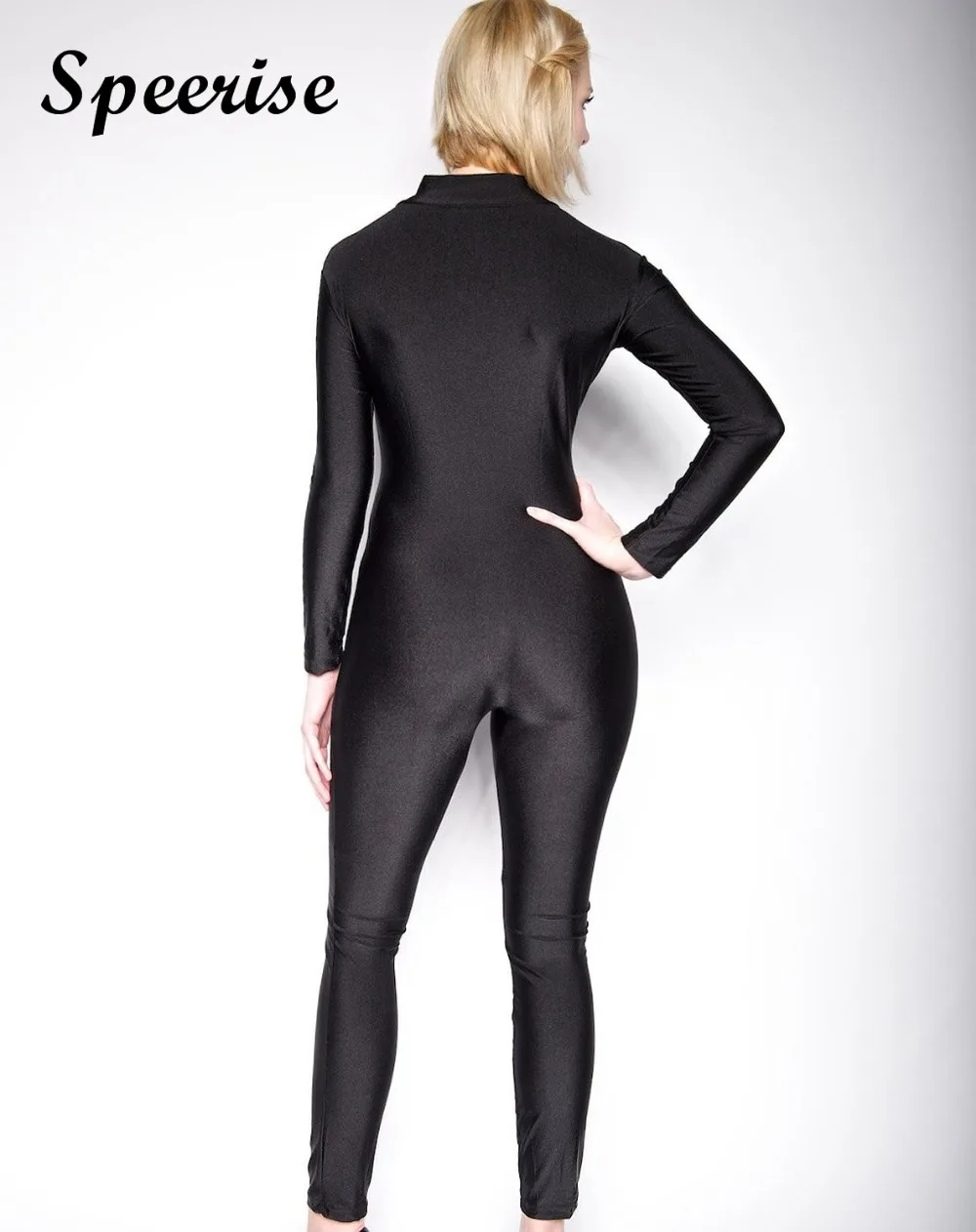 Speerise adulto elastano manga longa dancewear feminino gola alta unitard bodysuit comprimento total ternos com zíper frontal