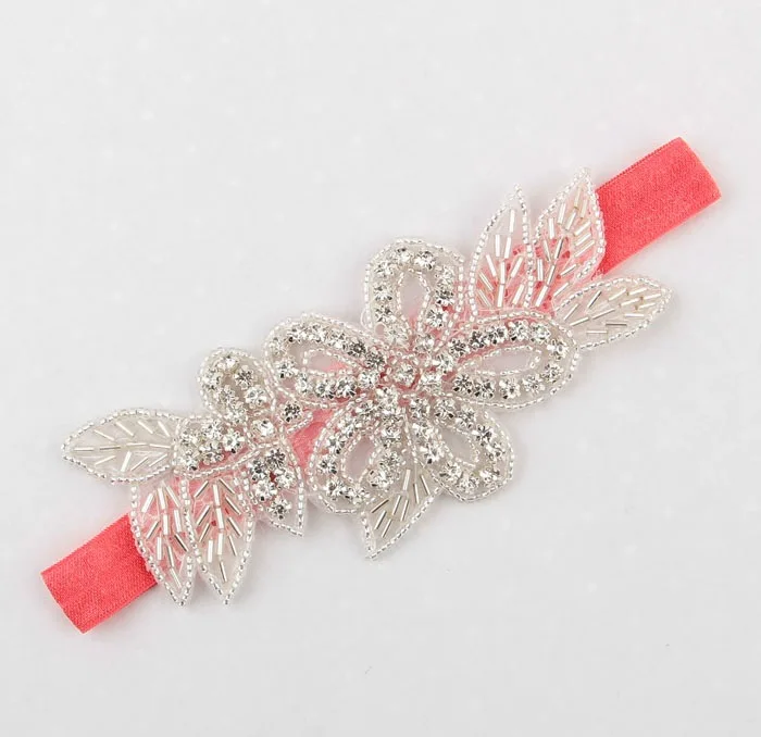 Yundfly Baby Girls Crystal Flower Hair Band Leaf Christening Bridal Elastic Headband Rhinestone Headwear Photography Props