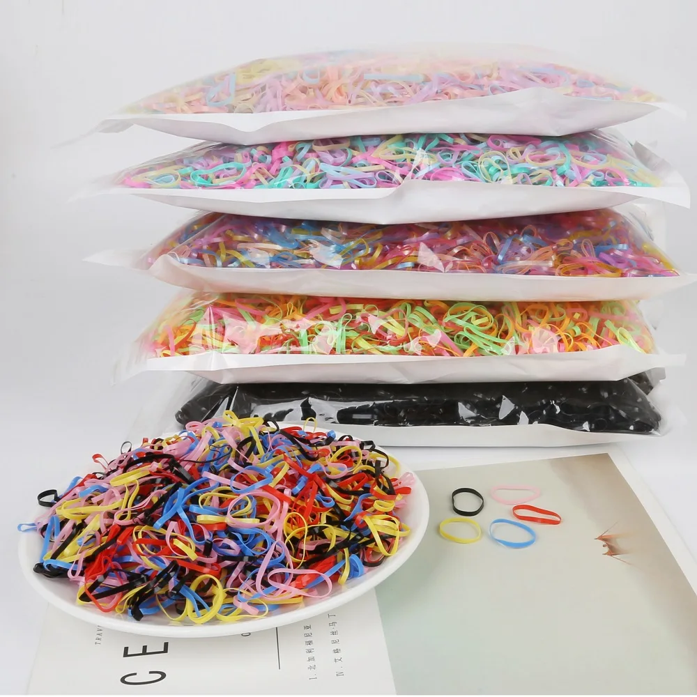 1000Pcs Small Disposable Colorful Elastic Hair Band Bezel For Kids Girl Hair Accessories Scrunchy Gum For Hair Rubber Band