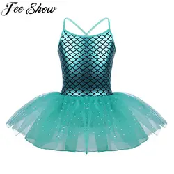 FEESHOW Glitter Mermaid Gymnastics Dress for Toddler Girl Dresses Ballet Dance Costumes Gym Leotard Kids Teen Ballerina Dress