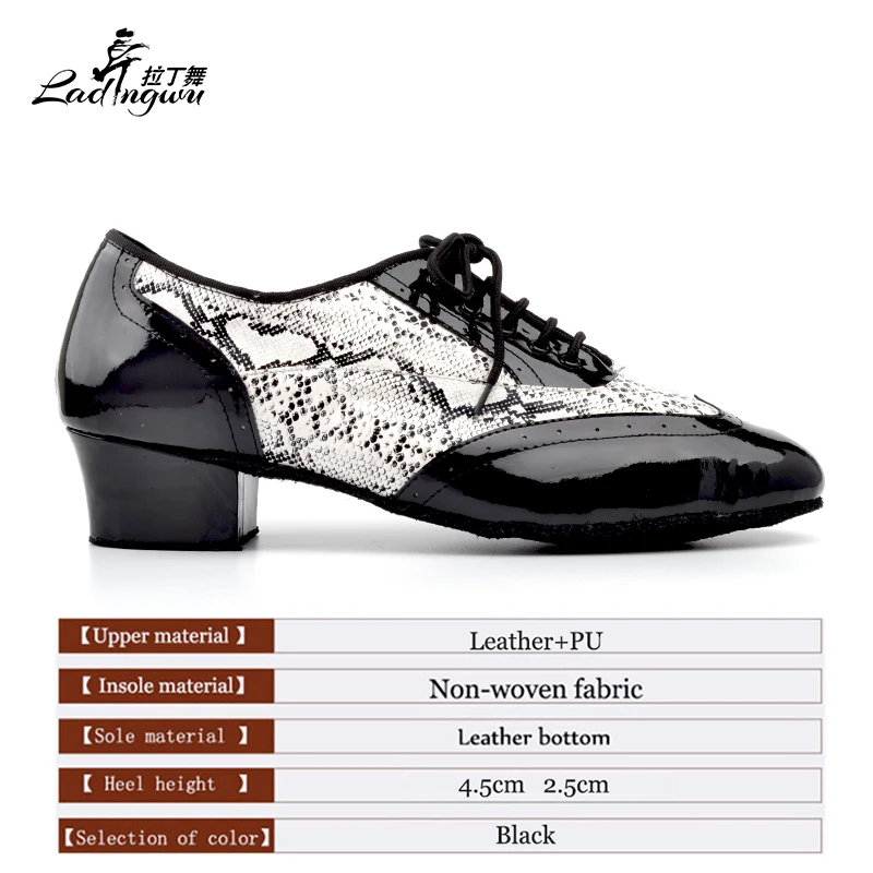 Ladingwu-zapatos de PU con textura de serpiente y negro para hombre, calzado Social para baile de salón, fondo suave, zapatos latinos para baile