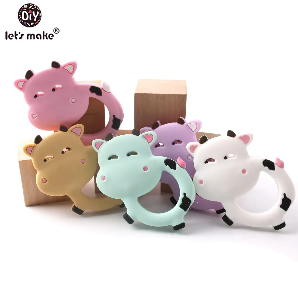 

Let's Make силиконовая подвеска-прорезыватель Cow Animal 4-6 месяцев PVC Бесплатные аксессуары DIY браслет соска цепочка игрушки