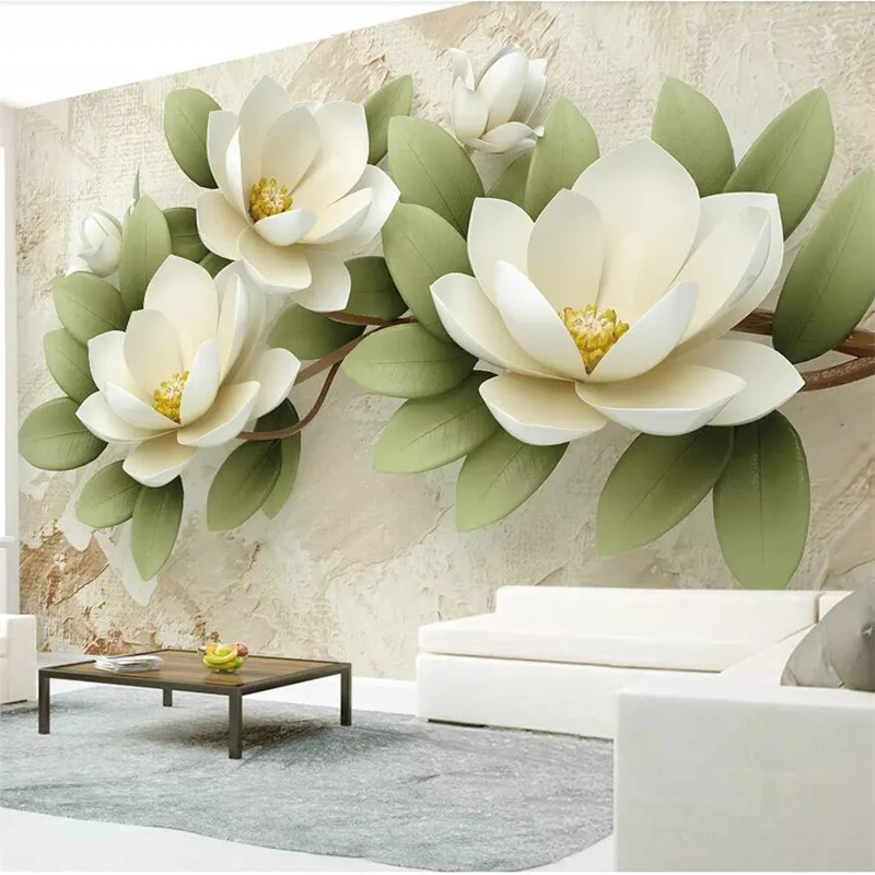 wellyu New 3d three-dimensional relief color carving flower simple TV background wall custom large mural green wallpaper