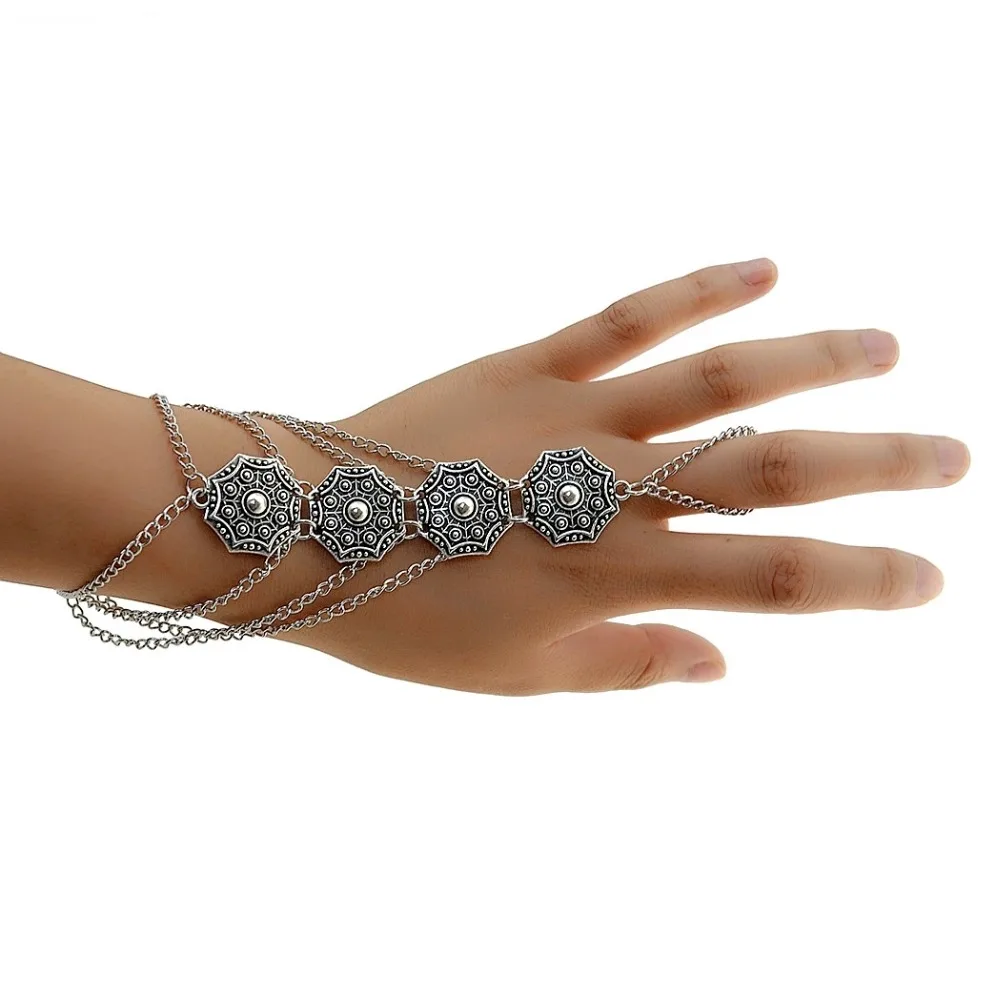 Bohemian Coin Charm Slave Bracelets For Women Vintage Silver Color Bracelet Gypsy Ethnic Tribal Festival Indian Jewelry Turkish