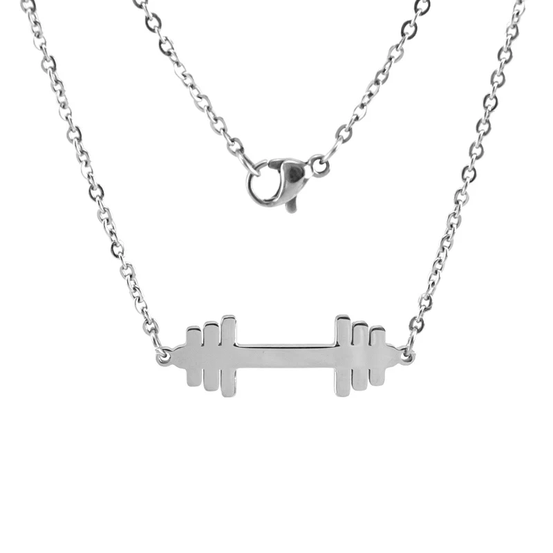 Risul Stainless steel Barbell Dumbbell necklace simple pendant  Choker Rolo chain fashion Necklace Collar Bijoux Women Jewelry