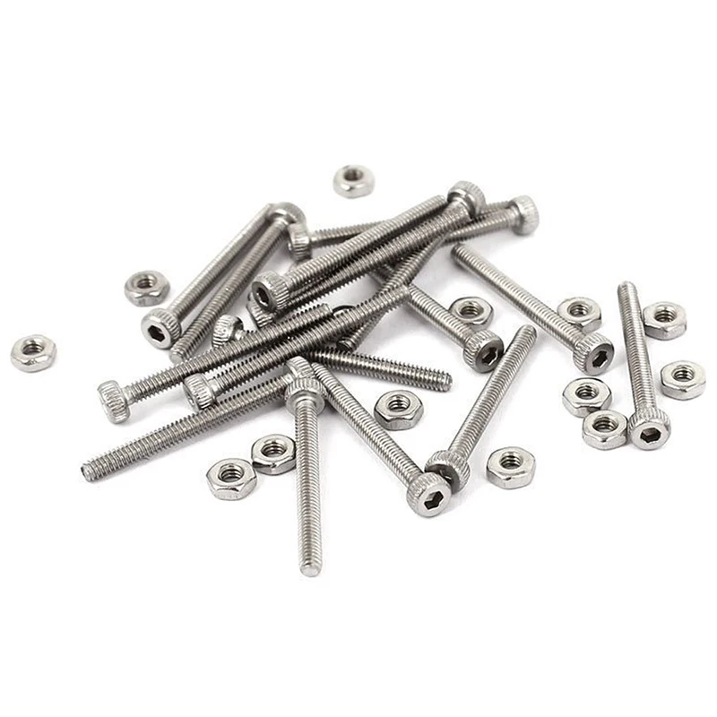 GTBL M2 x 20mm Long Hex Socket Knurled Cap Screws Bolts Nuts Set 20Pcs