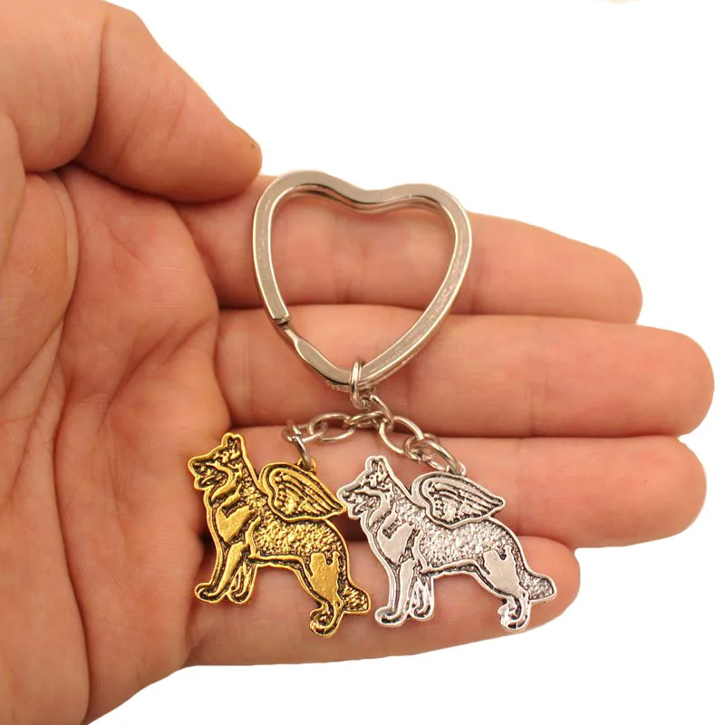 German Shepherd Dog  Animal Antique Gold Silver Plated Metal Pendant Keychain For Bag Car Women Men Love Jewelry K175