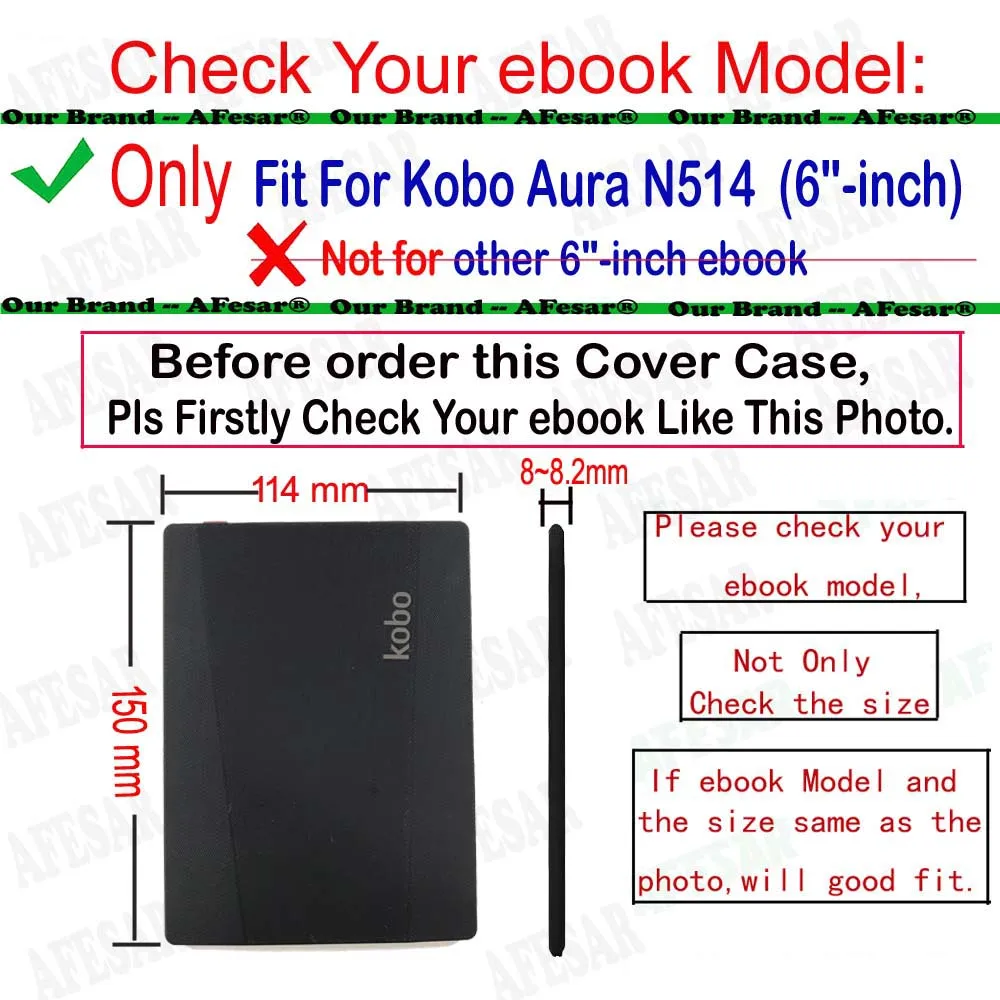 Luxury PU Skin Magnetic case Cover For Rakuten Kobo aura 1st (6 inch) & Model: N514 ebook pouch eReader Protector Shell+Film+Pen