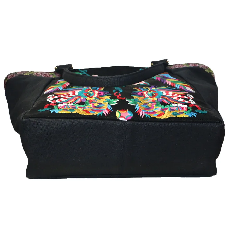 Yunnan Floral Embroidered Vintage Hand Tote for Women Casual Canvas Fashion Shoulder Bag Ethnic Style Shopping Handbag