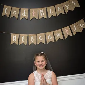 personalized First Holy Communion baptism burlap Banners Christening party nursery room Buntings garlands Photo Prop signs image 4