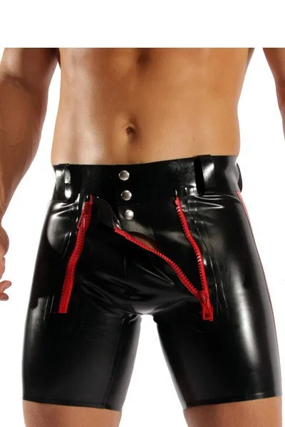 Plus Size Sexy Tight Black PU Leather Shorts Men Latex Pants Lace-Up Bondage Jockstrap Lingerie Open Crotch Gay Boxers Panties