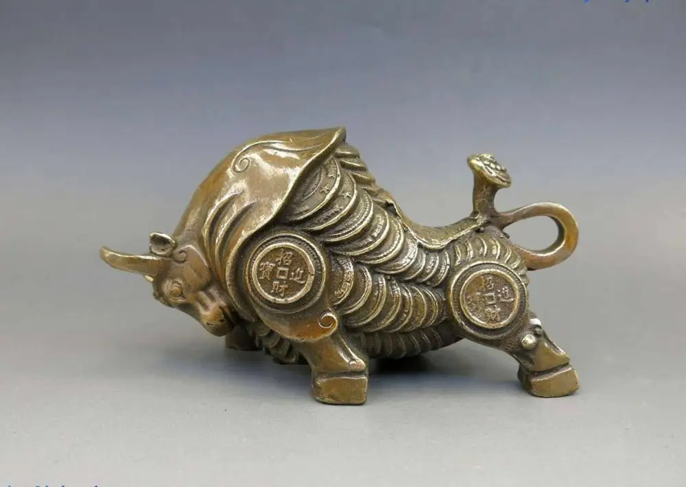 

China Feng Shui brass copper Felicitous wish of making money ox cattle Statue