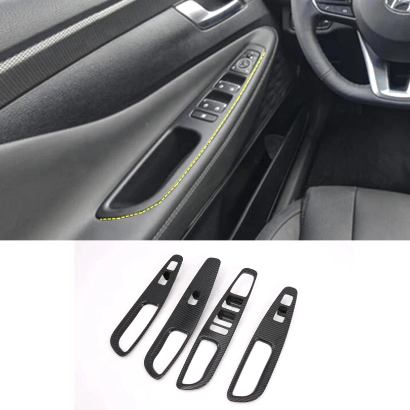 4Pcs Car Door Armrest Window Lift Switch Cover Frame Car Stickers For Hyundai Santa Fe 2019 2020 LHD Interior Mouldings