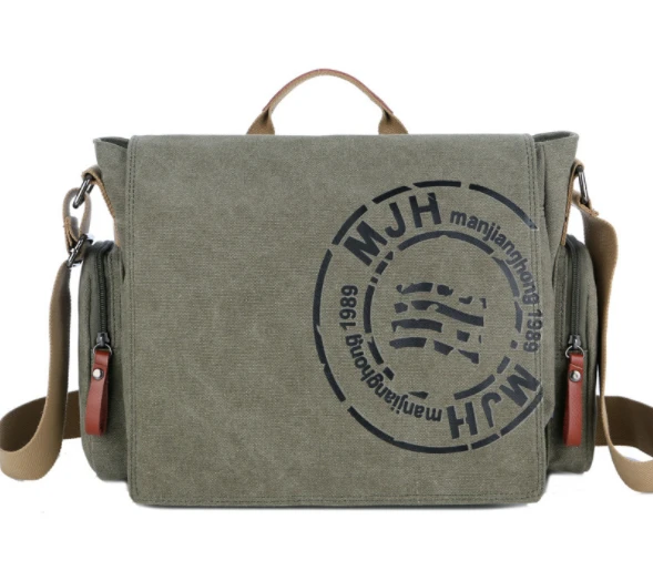 MANJIANGHONG Men's Vintage Messenger Bags Canvas Shoulder Bag Men casual Business Crossbody school Bag Printing Travel Handbag