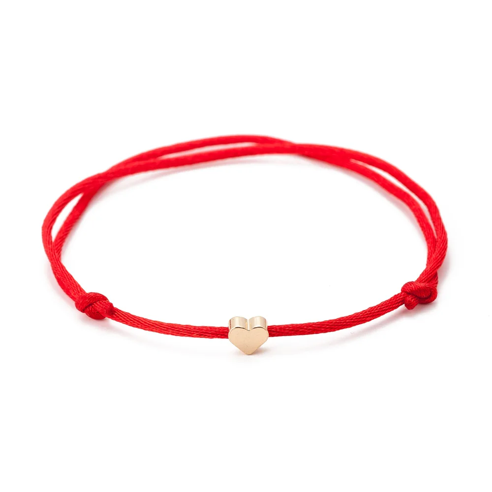 Romantic 1 Piece Adjustable Gold Color Heart Simple Thread String Bracelet For Women Men Handmade Red Thread Rope Jewelry