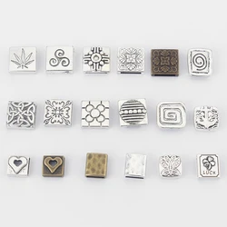 10Pcs Tibetan Silver Carved Flower Square Spacer Beads 10x2mm Hole For Diy Flat Leather Cord Necklace Bracelet Jewelry Making