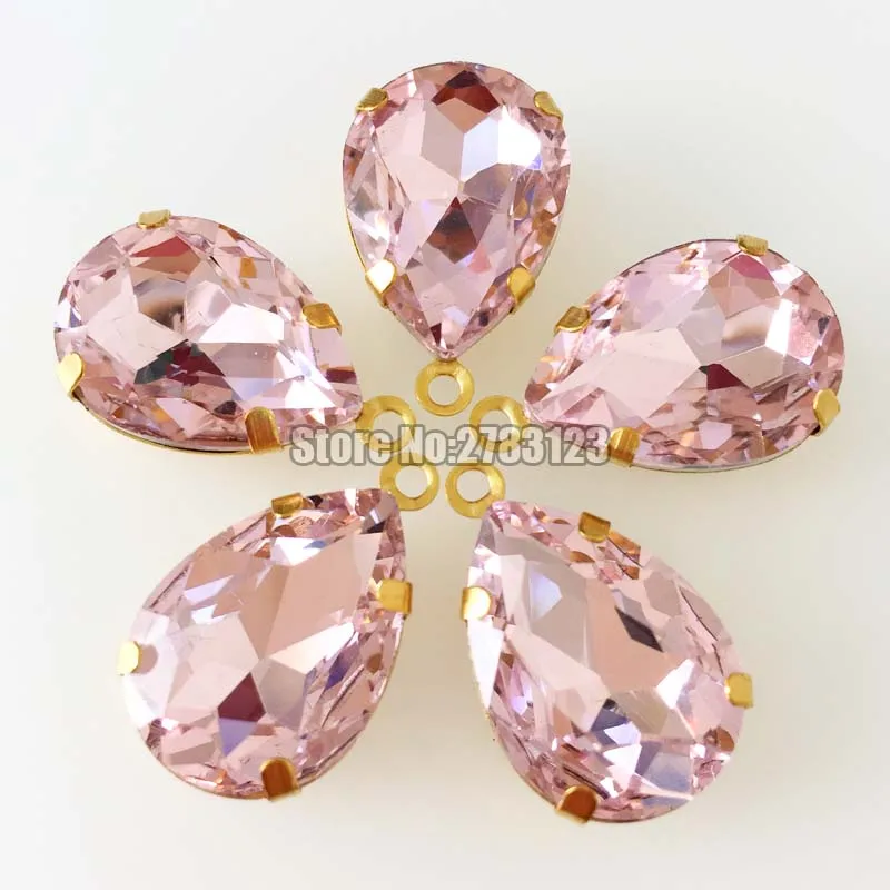 Pink faltback Drop type Gold bottom high-quality AAA Glass Crystal Single hanging sew on  13x18mm 18x25mm