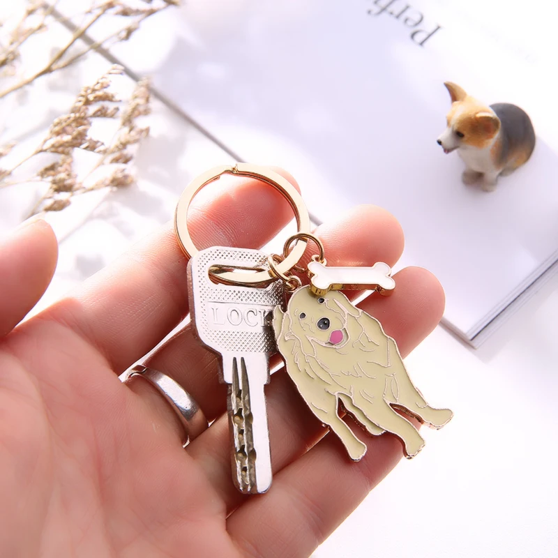 Golden Retriever Pendant Key Chains For Women Men Silver Color Metal Alloy Pet Dog Bag Charm Car Keychain Key Ring Holder Gift