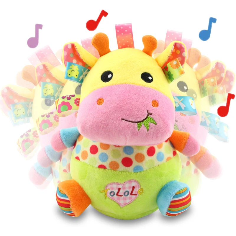 Baby Roly-poly Tumbler Rattle Toy Soft Cartoon Musical Animal Giraffe/Dog/Monkey Lion Plush Stuffed Doll for Newborns Gifts