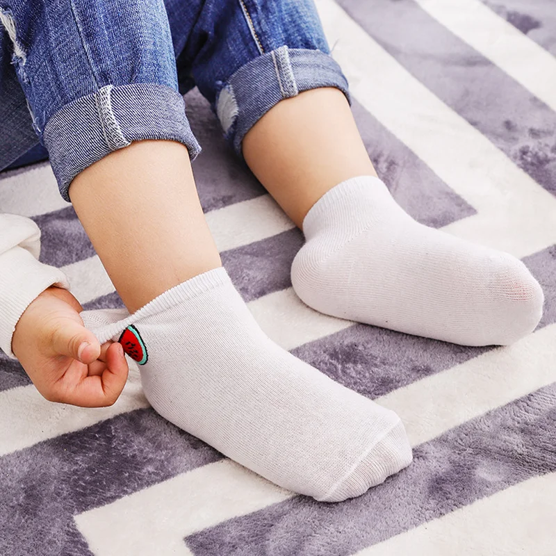 Funny Korean Boys Girls Cotton Socks School Kids Crew Sox White Watermelon Cactus Pineapple Fruit Pattern Casual Sweet Cute