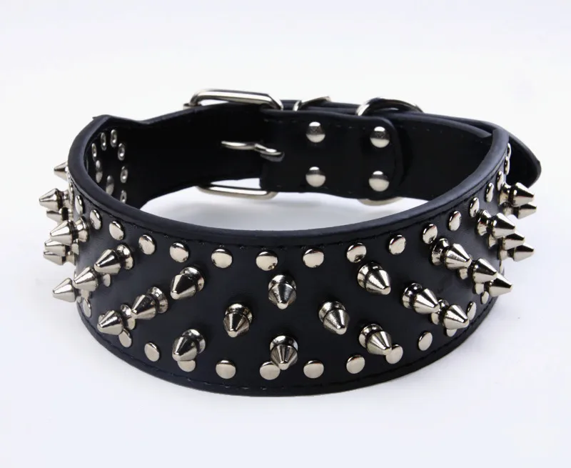 2inch Wide large dog Spiked Studded Leather Dog Collars 5*51-66cm For Medium Large Breeds Pitbull Mastiff Boxer Bully 3 colors