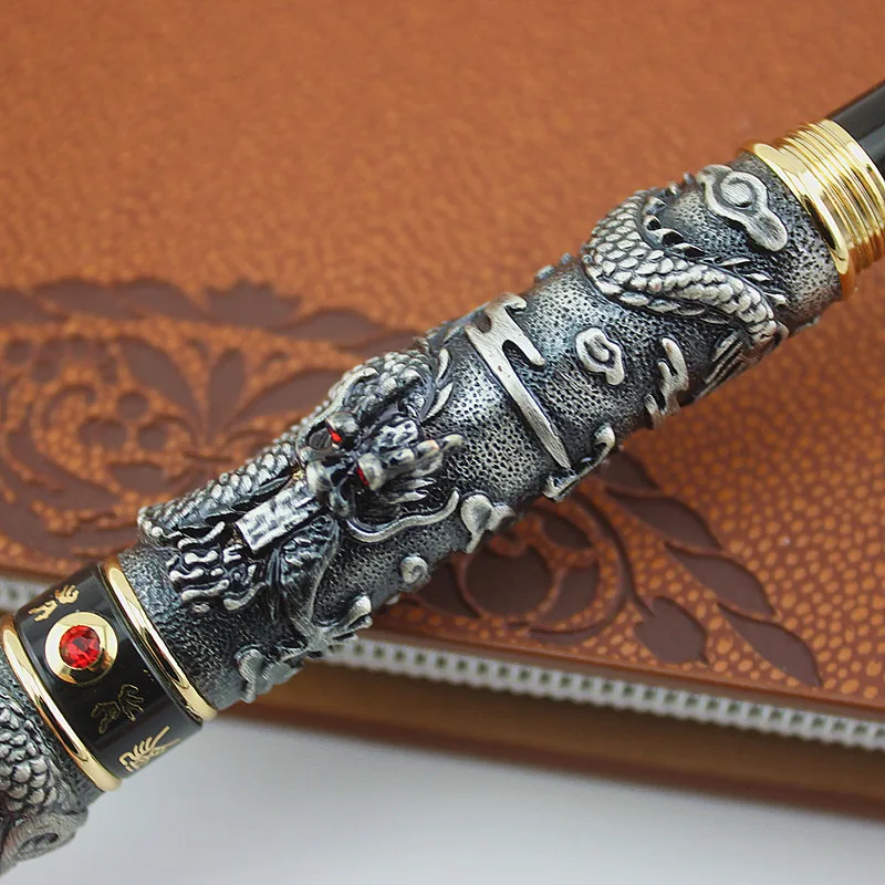 JINHAO GRAY FOUNTAIN PEN BROAD NIB DRAGON PLAY THE PEARL