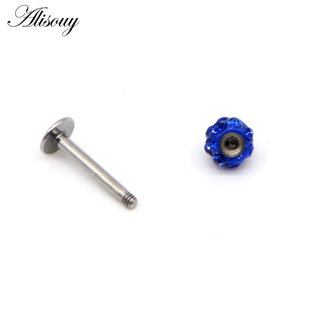 Alisouy Stainless Steel Women Men Labret Lip Piercing Jewelry Crystal Ball Ear Studs Nose Ring Colorful Body Piercing Jewelry