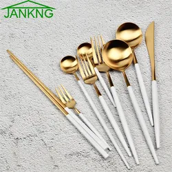 JANKNG 1-Piece Stainless Steel Dinnerware Set White Gold Black Knife Fork Tableware Cutlery Dinner Tableware Kitchen Accessories