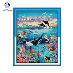 Joy sunday animal style Underwater world counted counted cross stitch charts patterns kits for handcraft painting