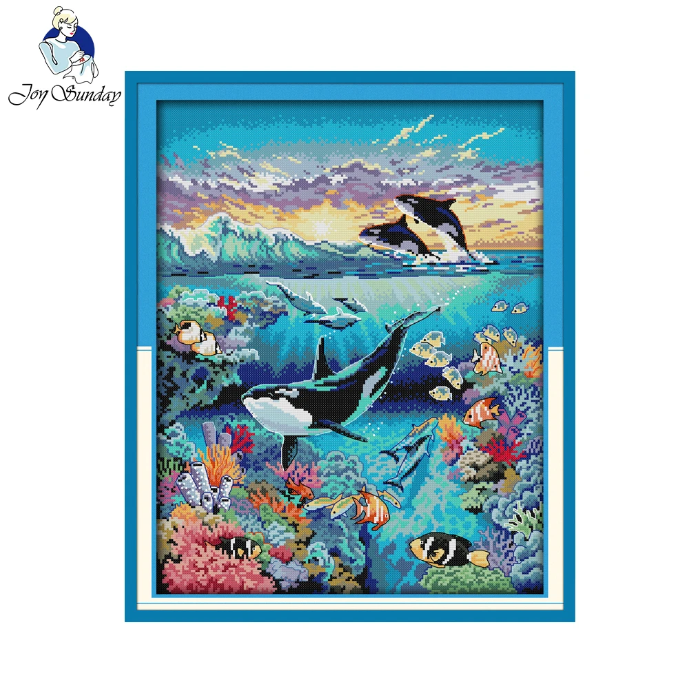 Joy sunday animal style Underwater world counted counted cross stitch charts patterns kits for handcraft painting