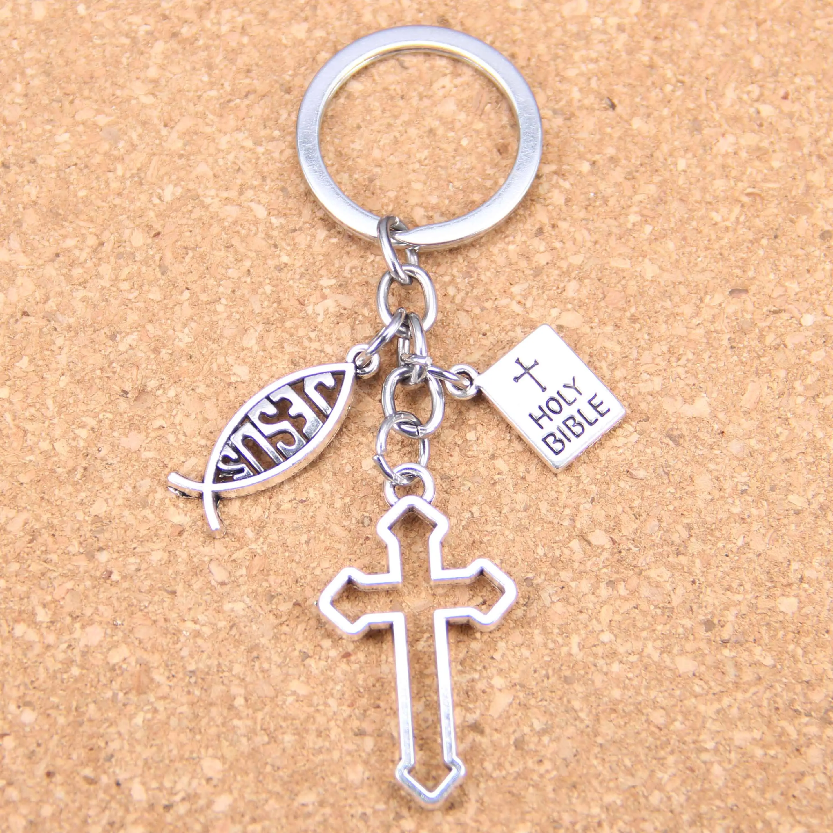 20pcs New Fashion DIY Keychain jesus cross book holy bible Pendants Men Jewelry Car Key Chain Souvenir For Gift